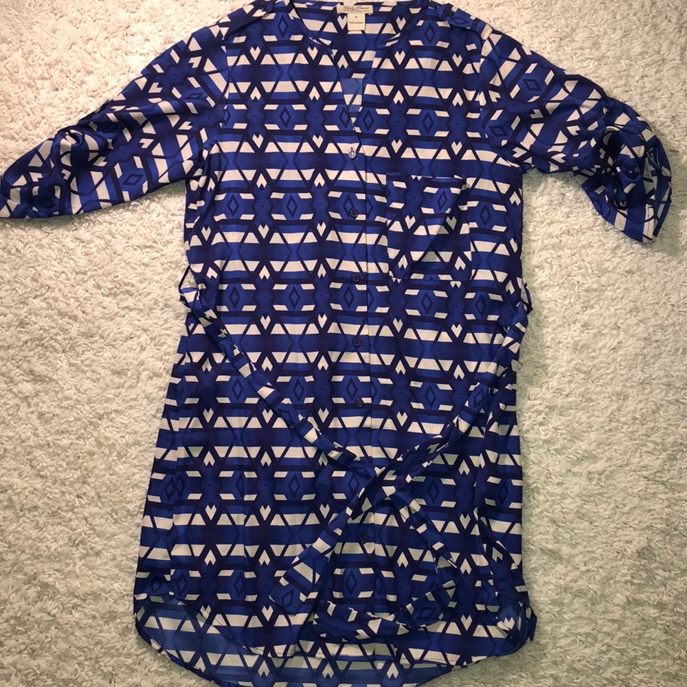 Lucky brand blue patterned belted dress